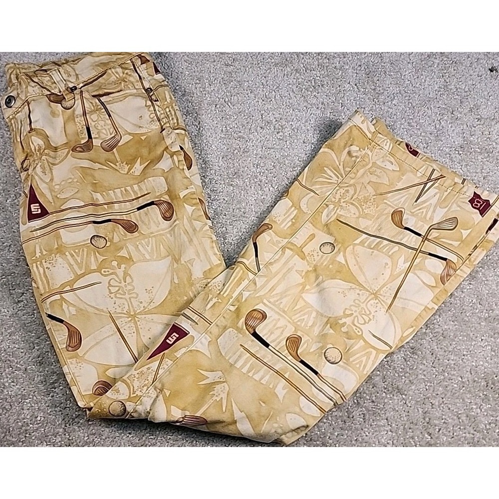Loudmouth Beige Golf Print Boot Cut Pants